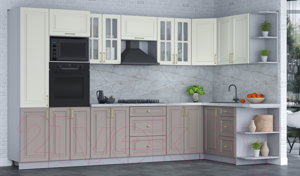 Изображение товара Кухонный гарнитур Интерлиния Мила Шато 1.68x3.4 ВТ правая (белый/луна/серый каспий)