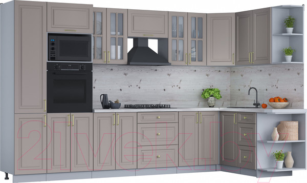 Изображение товара Кухонный гарнитур Интерлиния Мила Шато 1.68x3.4 ВТ правая (луна/луна/бискайская сосна)