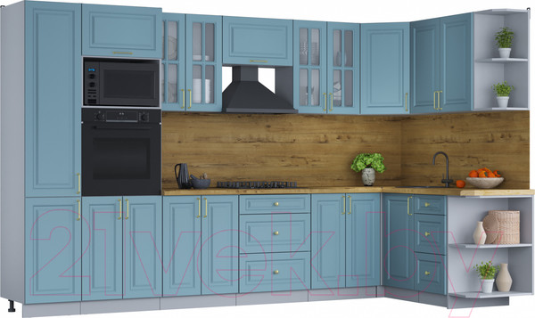 Изображение товара Кухонный гарнитур Интерлиния Мила Шато 1.68x3.4 ВТ правая (океан/океан/дуб бунратти)