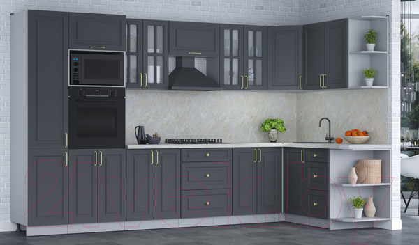 Изображение товара Кухонный гарнитур Интерлиния Мила Шато 1.68x3.4 ВТ правая (пепел/пепел/опал светлый)