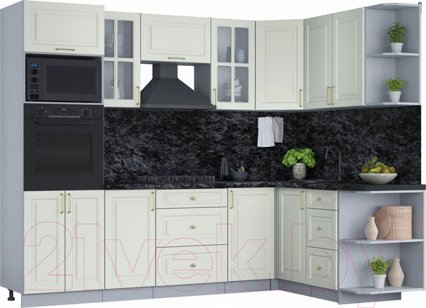 Изображение товара Кухонный гарнитур Интерлиния Мила Шато 1.68x2.6 ВТ правая (белый/белый/кастилло темный)