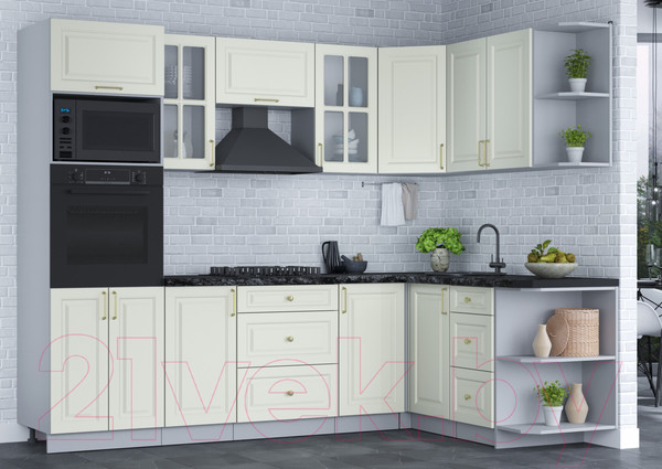 Изображение товара Кухонный гарнитур Интерлиния Мила Шато 1.68x2.6 ВТ правая (белый/белый/кастилло темный)