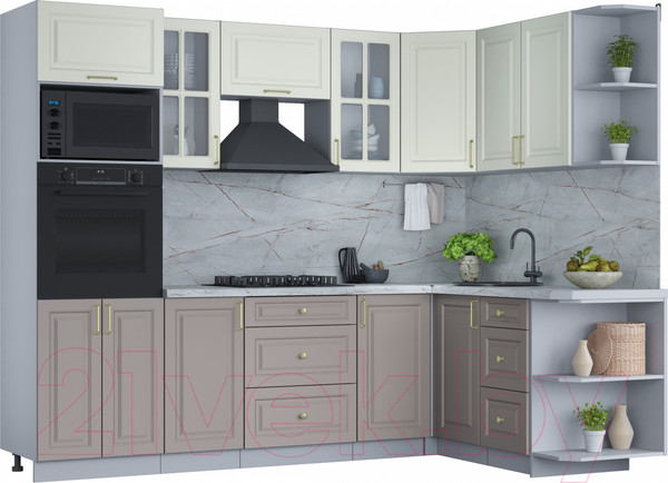 Изображение товара Кухонный гарнитур Интерлиния Мила Шато 1.68x2.6 ВТ правая (белый/луна/серый каспий)