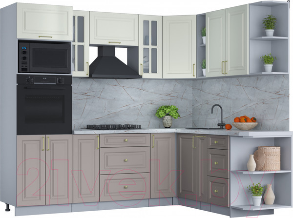 Изображение товара Кухонный гарнитур Интерлиния Мила Шато 1.88x2.4 ВТ правая (белый/луна/серый каспий)