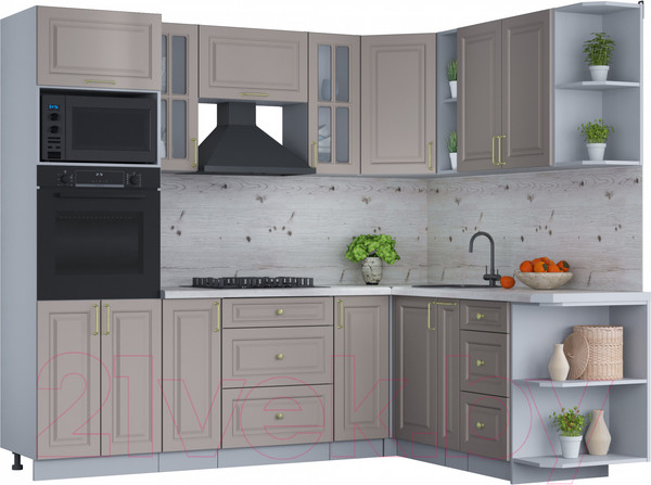 Изображение товара Кухонный гарнитур Интерлиния Мила Шато 1.88x2.4 ВТ правая (луна/луна/бискайская сосна)