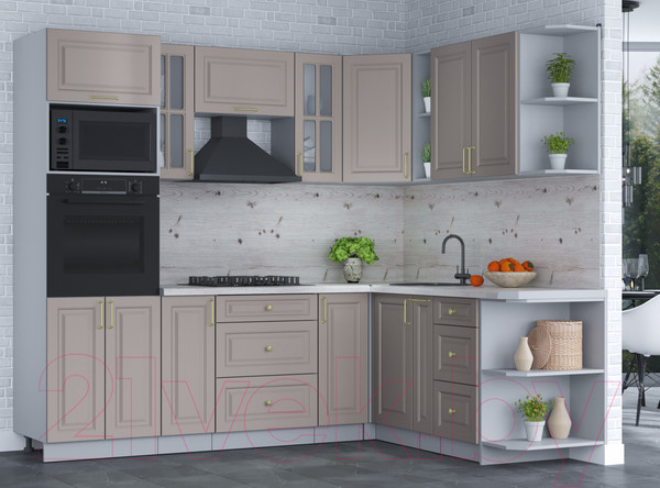 Изображение товара Кухонный гарнитур Интерлиния Мила Шато 1.88x2.4 ВТ правая (луна/луна/бискайская сосна)