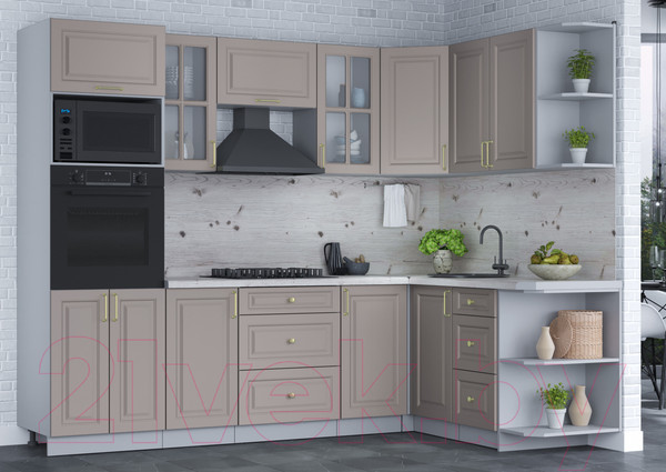 Изображение товара Кухонный гарнитур Интерлиния Мила Шато 1.68x2.6 ВТ правая (луна/луна/бискайская сосна)