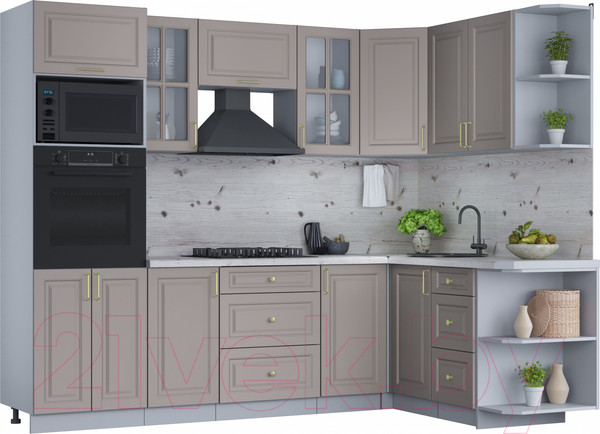 Изображение товара Кухонный гарнитур Интерлиния Мила Шато 1.68x2.6 ВТ правая (луна/луна/бискайская сосна)