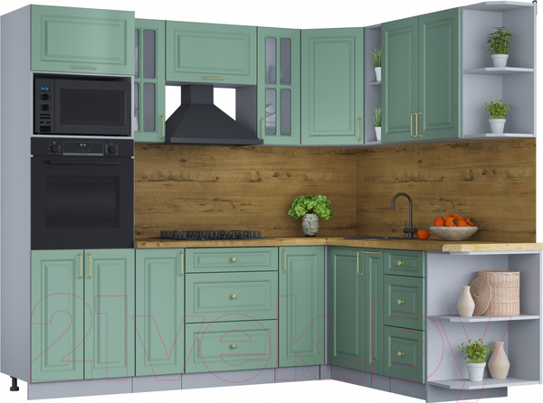 Изображение товара Кухонный гарнитур Интерлиния Мила Шато 1.88x2.4 ВТ правая (мята/мята/дуб бунратти)