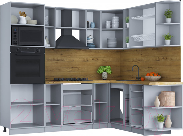 Изображение товара Кухонный гарнитур Интерлиния Мила Шато 1.88x2.4 ВТ правая (мята/мята/дуб бунратти)