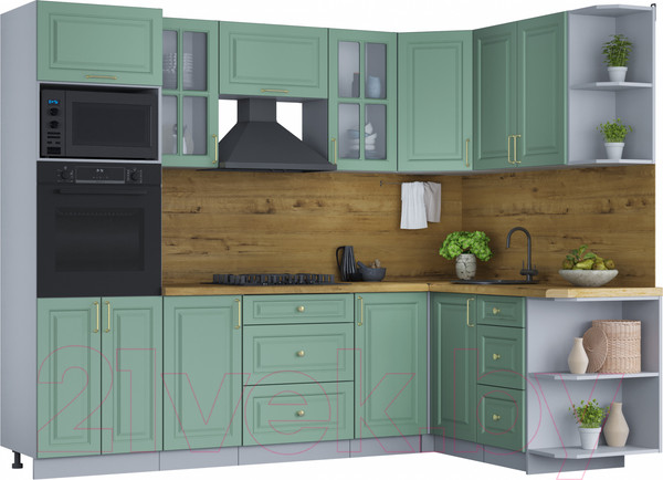 Изображение товара Кухонный гарнитур Интерлиния Мила Шато 1.68x2.6 ВТ правая (мята/мята/дуб бунратти)