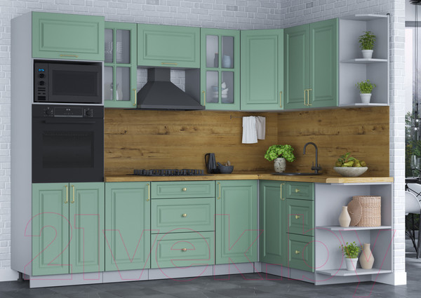Изображение товара Кухонный гарнитур Интерлиния Мила Шато 1.68x2.6 ВТ правая (мята/мята/дуб бунратти)