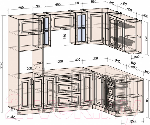 Изображение товара Кухонный гарнитур Интерлиния Мила Шато 1.88x2.4 ВТ правая (океан/океан/дуб бунратти)