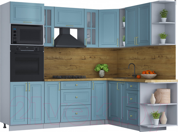 Изображение товара Кухонный гарнитур Интерлиния Мила Шато 1.88x2.4 ВТ правая (океан/океан/дуб бунратти)