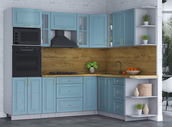 Изображение товара Кухонный гарнитур Интерлиния Мила Шато 1.88x2.4 ВТ правая (океан/океан/дуб бунратти)