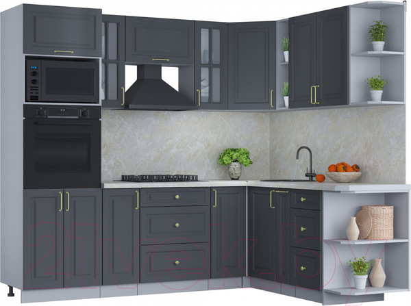 Изображение товара Кухонный гарнитур Интерлиния Мила Шато 1.88x2.4 ВТ правая (пепел/пепел/опал светлый)