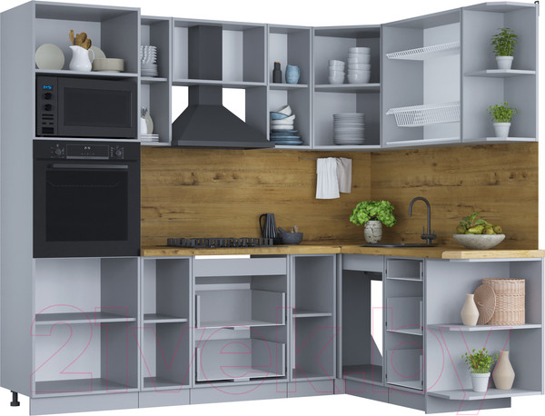Изображение товара Кухонный гарнитур Интерлиния Мила Шато 1.68x2.4 ВТ правая (пепел/пепел/опал светлый)