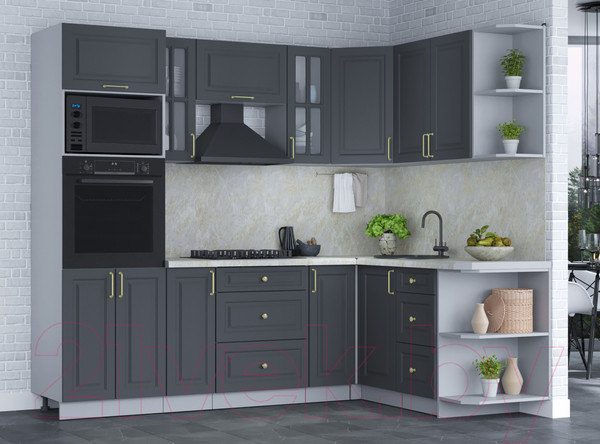 Изображение товара Кухонный гарнитур Интерлиния Мила Шато 1.68x2.4 ВТ правая (пепел/пепел/опал светлый)