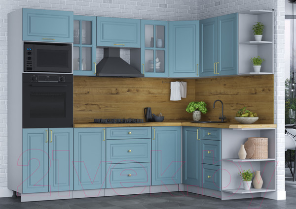 Изображение товара Кухонный гарнитур Интерлиния Мила Шато 1.68x2.6 ВТ правая (океан/океан/дуб бунратти)