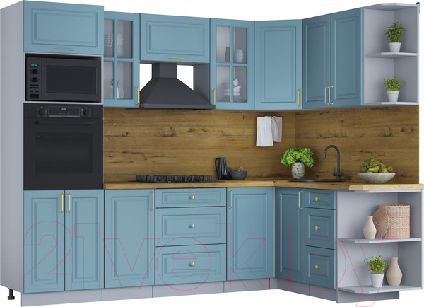 Изображение товара Кухонный гарнитур Интерлиния Мила Шато 1.68x2.6 ВТ правая (океан/океан/дуб бунратти)