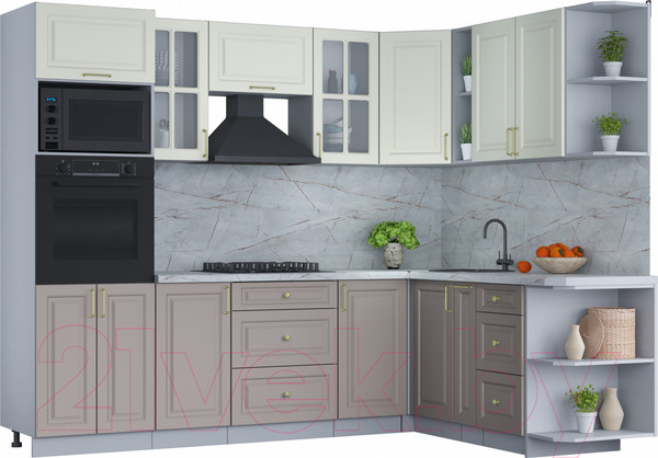 Изображение товара Кухонный гарнитур Интерлиния Мила Шато 1.88x2.6 ВТ правая (белый/луна/серый каспий)