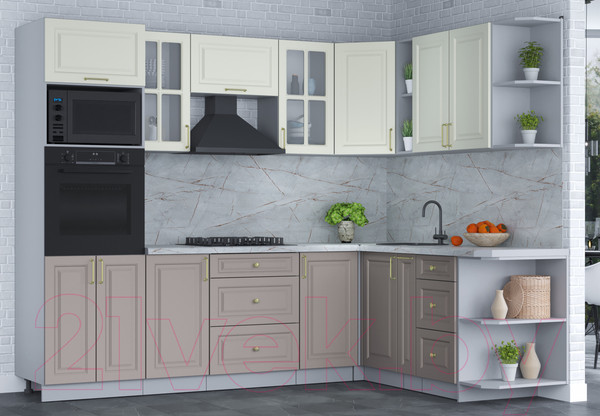 Изображение товара Кухонный гарнитур Интерлиния Мила Шато 1.88x2.6 ВТ правая (белый/луна/серый каспий)