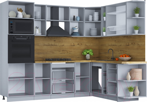 Изображение товара Кухонный гарнитур Интерлиния Мила Шато 1.88x2.6 ВТ правая (белый/луна/серый каспий)