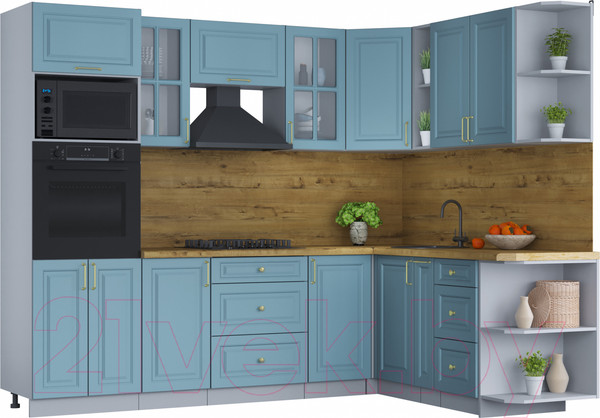 Изображение товара Кухонный гарнитур Интерлиния Мила Шато 1.88x2.6 ВТ правая (океан/океан/дуб бунратти)
