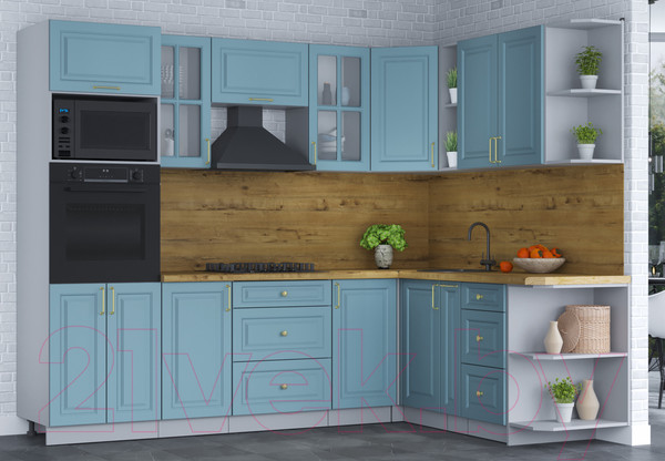 Изображение товара Кухонный гарнитур Интерлиния Мила Шато 1.88x2.6 ВТ правая (океан/океан/дуб бунратти)