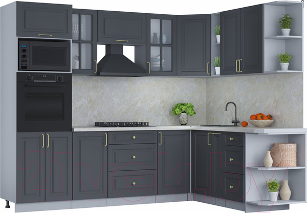 Изображение товара Кухонный гарнитур Интерлиния Мила Шато 1.88x2.6 ВТ правая (пепел/пепел/опал светлый)