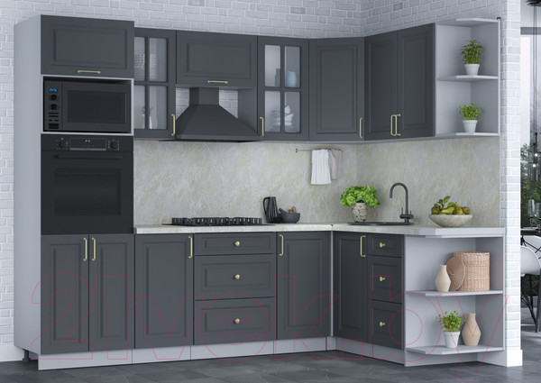 Изображение товара Кухонный гарнитур Интерлиния Мила Шато 1.68x2.6 ВТ правая (пепел/пепел/опал светлый)