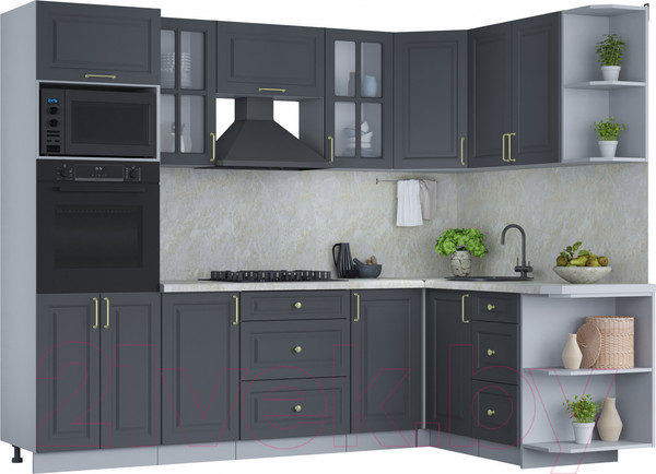 Изображение товара Кухонный гарнитур Интерлиния Мила Шато 1.68x2.6 ВТ правая (пепел/пепел/опал светлый)