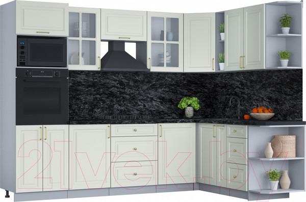 Изображение товара Кухонный гарнитур Интерлиния Мила Шато 1.88x2.8 ВТ правая (белый/белый/кастилло темный)