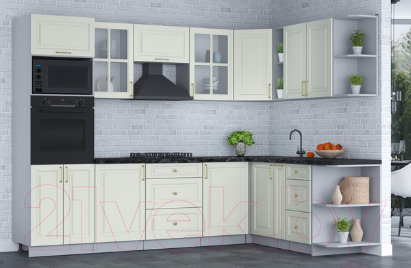 Изображение товара Кухонный гарнитур Интерлиния Мила Шато 1.88x2.8 ВТ правая (белый/белый/кастилло темный)