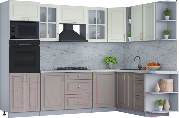 Изображение товара Кухонный гарнитур Интерлиния Мила Шато 1.88x2.8 ВТ правая (белый/луна/серый каспий)