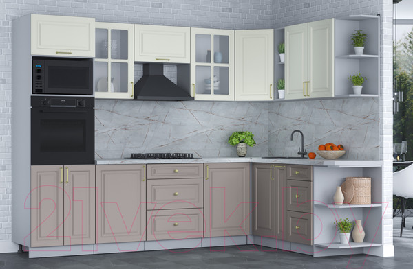 Изображение товара Кухонный гарнитур Интерлиния Мила Шато 1.88x2.8 ВТ правая (белый/луна/серый каспий)