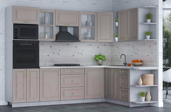 Изображение товара Кухонный гарнитур Интерлиния Мила Шато 1.88x2.8 ВТ правая (луна/луна/бискайская сосна)