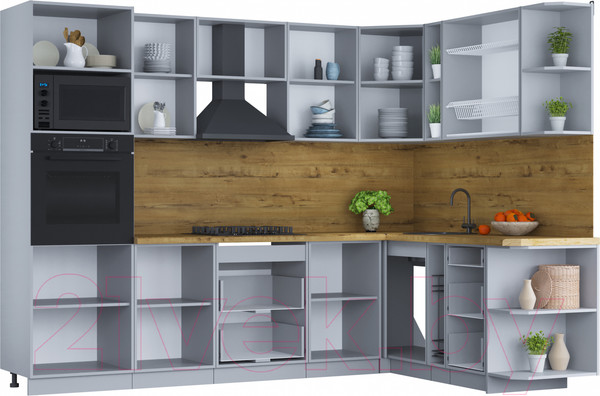 Изображение товара Кухонный гарнитур Интерлиния Мила Шато 1.88x2.8 ВТ правая (луна/луна/бискайская сосна)