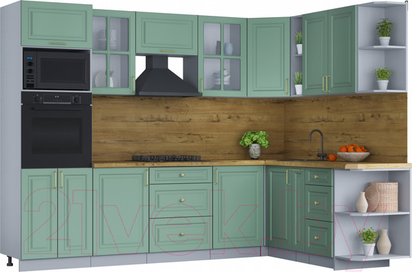 Изображение товара Кухонный гарнитур Интерлиния Мила Шато 1.88x2.8 ВТ правая (мята/мята/дуб бунратти)