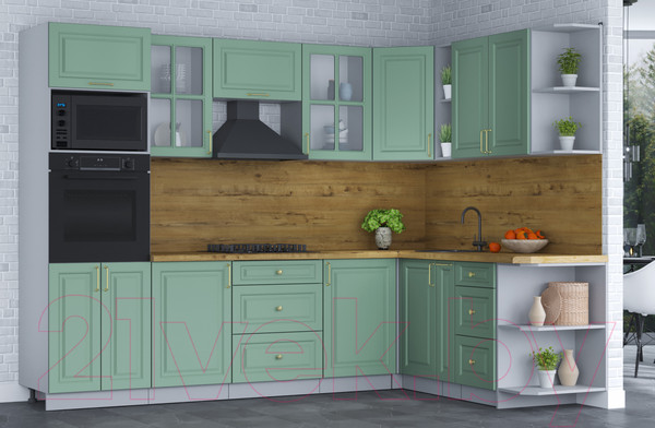 Изображение товара Кухонный гарнитур Интерлиния Мила Шато 1.88x2.8 ВТ правая (мята/мята/дуб бунратти)