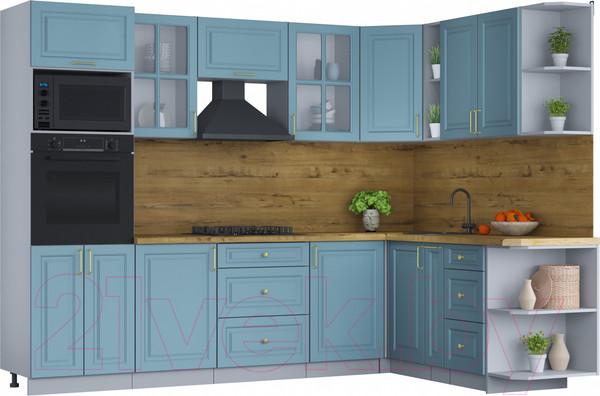 Изображение товара Кухонный гарнитур Интерлиния Мила Шато 1.88x2.8 ВТ правая (океан/океан/дуб бунратти)