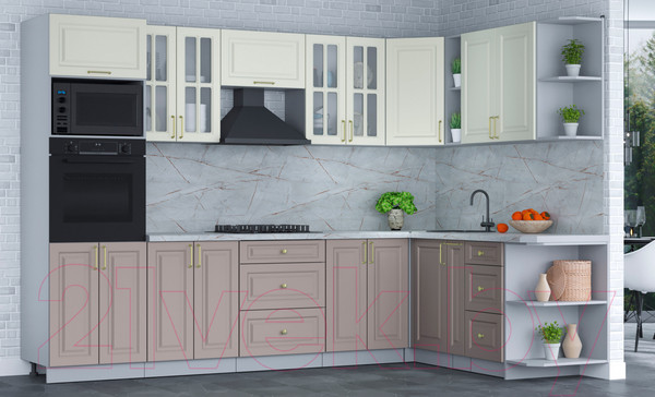 Изображение товара Кухонный гарнитур Интерлиния Мила Шато 1.88x3.0 ВТ правая (белый/луна/серый каспий)