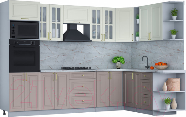 Изображение товара Кухонный гарнитур Интерлиния Мила Шато 1.88x3.0 ВТ правая (белый/луна/серый каспий)