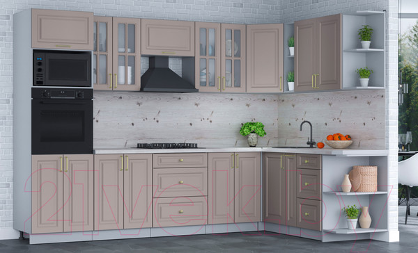 Изображение товара Кухонный гарнитур Интерлиния Мила Шато 1.88x3.0 ВТ правая (луна/луна/бискайская сосна)