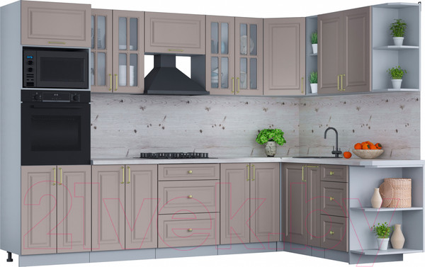 Изображение товара Кухонный гарнитур Интерлиния Мила Шато 1.88x3.0 ВТ правая (луна/луна/бискайская сосна)