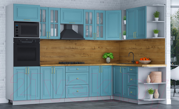 Изображение товара Кухонный гарнитур Интерлиния Мила Шато 1.88x3.0 ВТ правая (океан/океан/дуб бунратти)