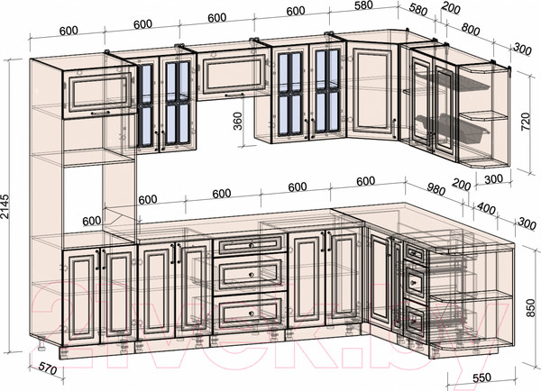 Изображение товара Кухонный гарнитур Интерлиния Мила Шато 1.88x3.0 ВТ правая (пепел/пепел/опал светлый)