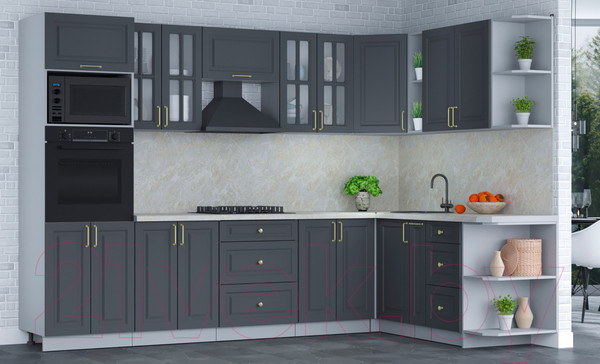 Изображение товара Кухонный гарнитур Интерлиния Мила Шато 1.88x3.0 ВТ правая (пепел/пепел/опал светлый)