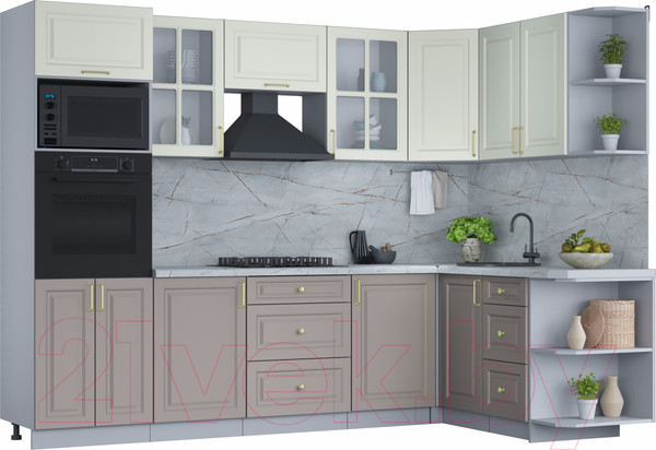 Изображение товара Кухонный гарнитур Интерлиния Мила Шато 1.68x2.8 ВТ правая (белый/луна/серый каспий)