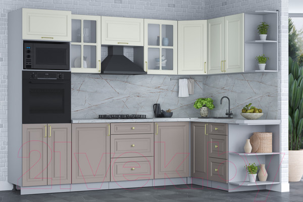 Изображение товара Кухонный гарнитур Интерлиния Мила Шато 1.68x2.8 ВТ правая (белый/луна/серый каспий)